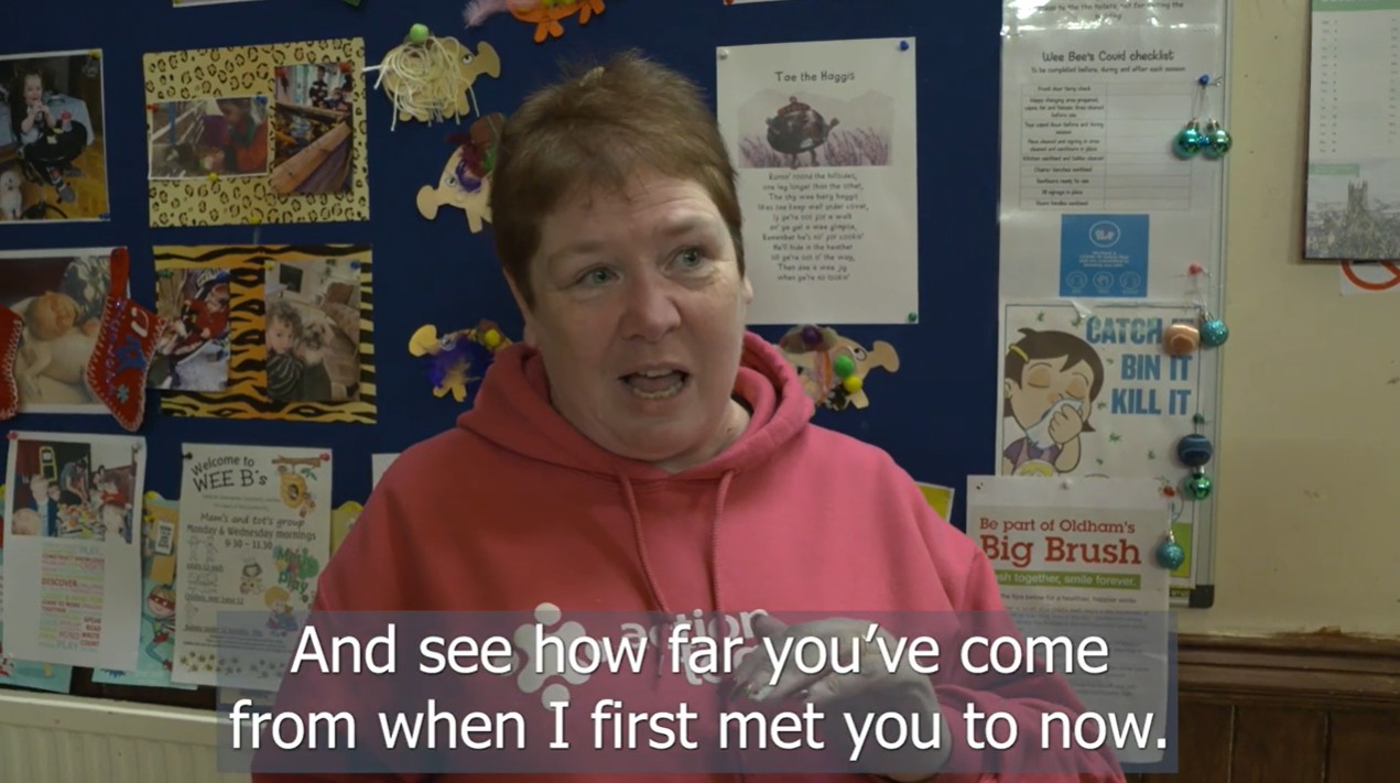 Jane Glaysher-White from Action Together at the Roma Ladies' Christmas Event on 8 December 2021